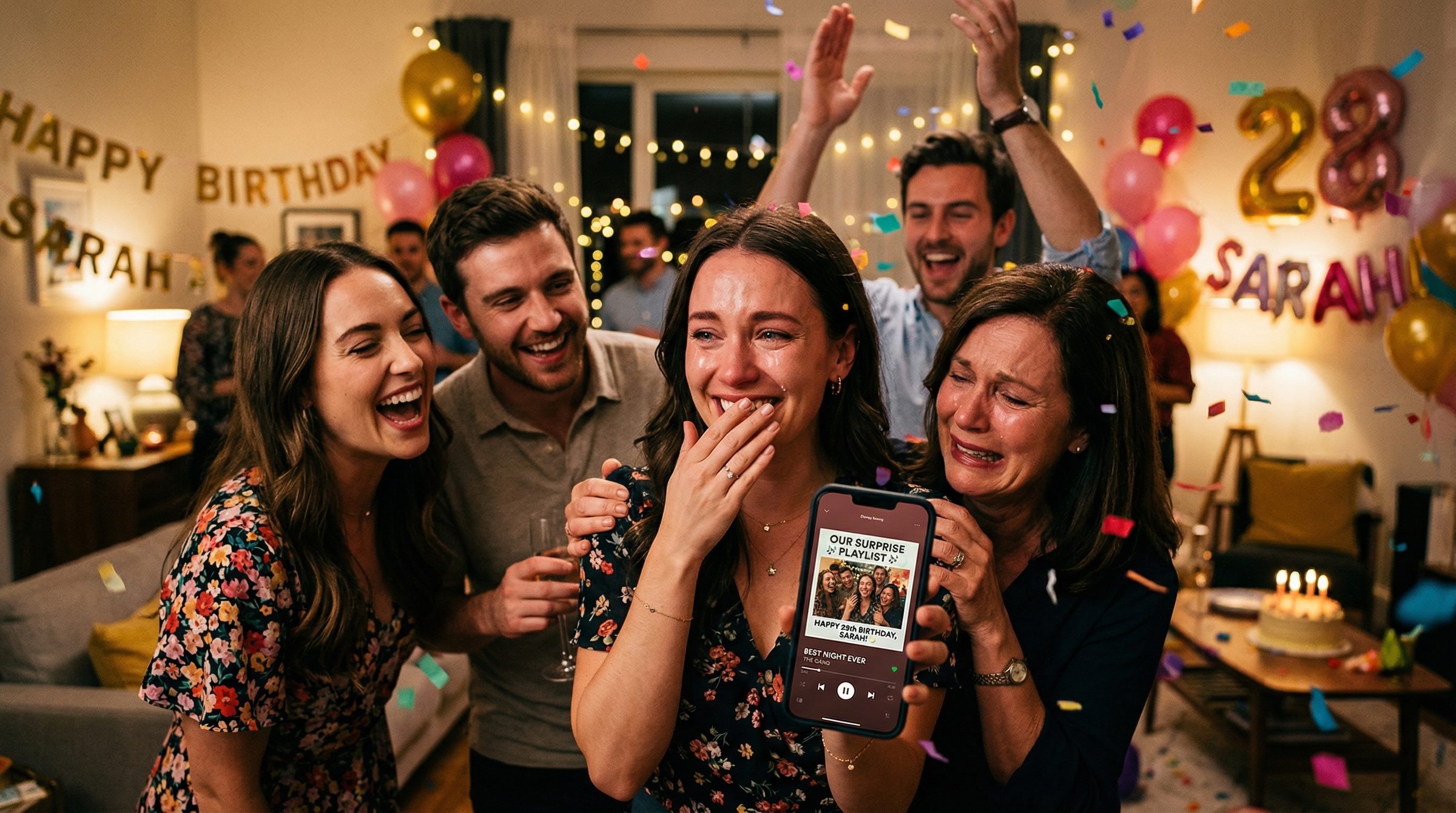 Überraschungsmoment bei Geburtstagsfeier mit personalisiertem Song