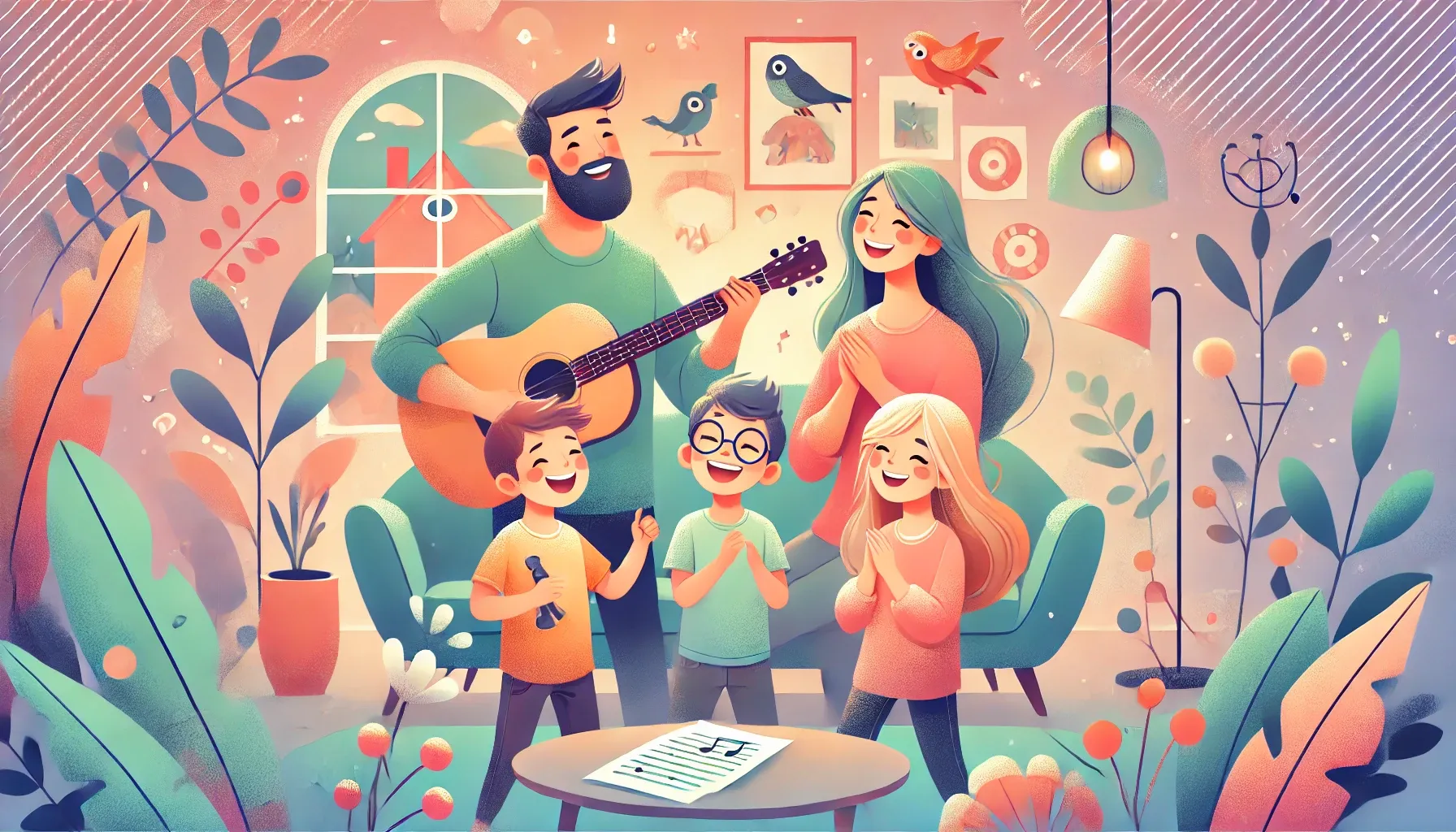 Familie sing Kinderlieder